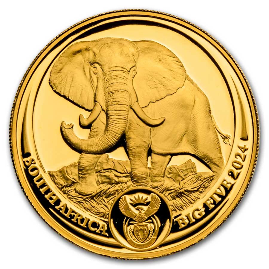 картинка 50 rand South Africa Big Five Elephant 2024  1 oz gold Proof – площадка coinbay.ae