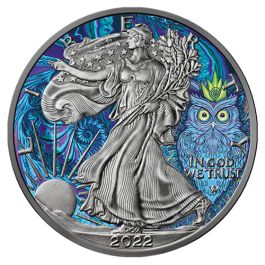 image Spirit Animal Series - The Owl - Silver American Eagle - Ruthenium Plated and Colored 1 oz silver coin – coinbay\.ae marketplace