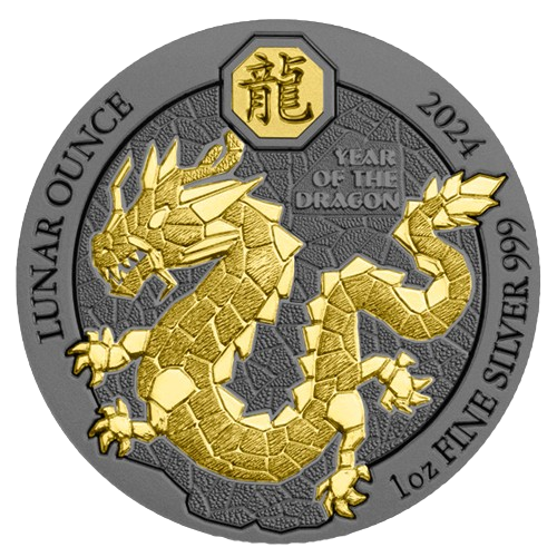 image Silver Rwanda - Year of the Dragon 2024 Ruthenium and Gold Gilded 1 oz – coinbay\.ae marketplace