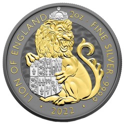 image Royal Tudor Beasts - The Lion of England - 2022 - 2 oz Ruthenium Plated and Gold Gilded Silver Coin – coinbay\.ae marketplace